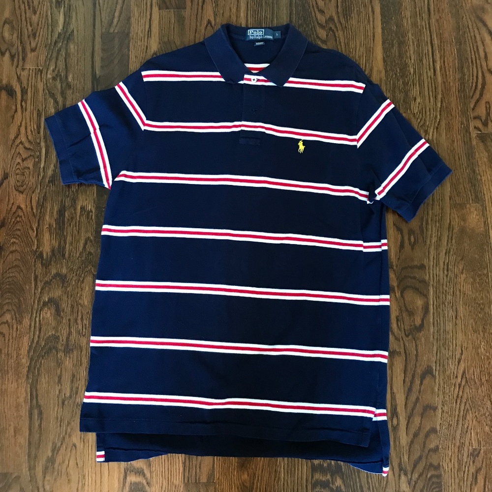 Men's Navy Stripe SS Polo Shirt